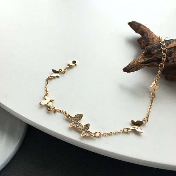 Golden Rhinestone Butterfly Bracelets - Picture 4 of 12